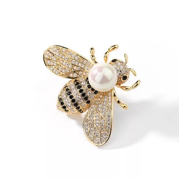 Elegant Gold and Black Bee Brooch - Picture 2 of 7